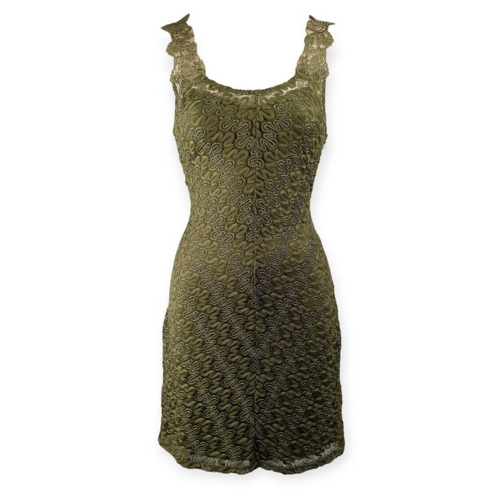 Free People Olive Green Foiled Again Mini Dress Fairycore Lace Bodycon Y2K XS S - Picture 5 of 10